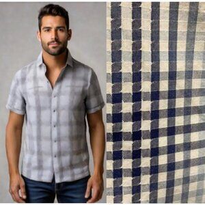 7 Diamonds Blue, Grey Plaid Short Sleeve Shirt Large​​​​​​